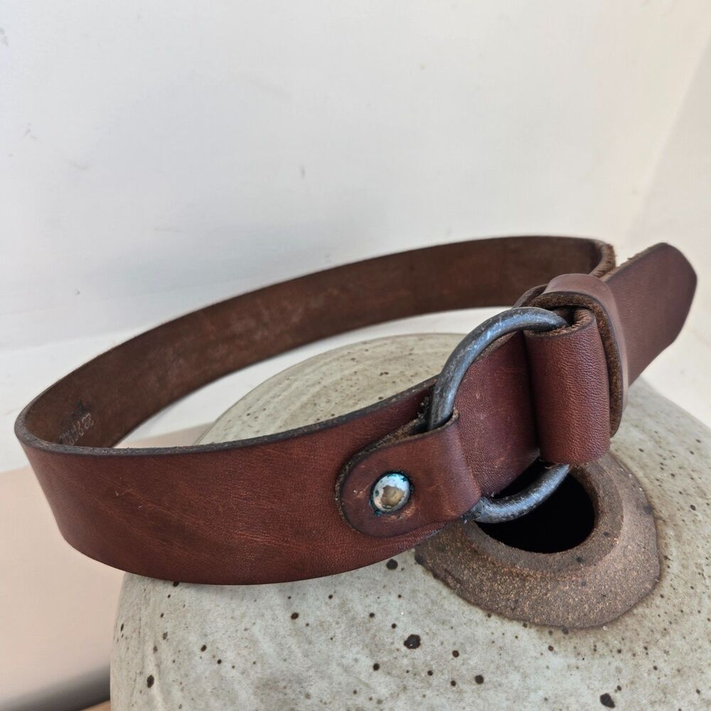 Rustic Leather‎ Belt Brown Cowhide 28 Paris 1.5" Wide Rugged O Ring Buckle 26"